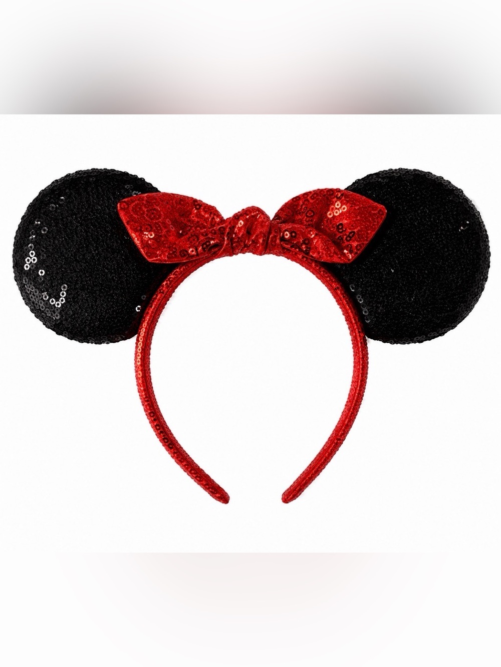 Black Sequin Mickey Ears with Red Bow Headband
